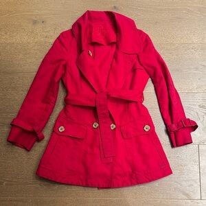 Bimba y Lola Red Trench Coat Belted Jacket Size M Classic Lightweight